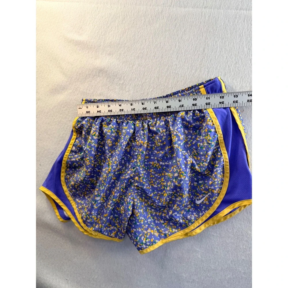 Nike Dri-FIT Tempo Running Shorts Purple Yellow Splatter Print Womens Small
